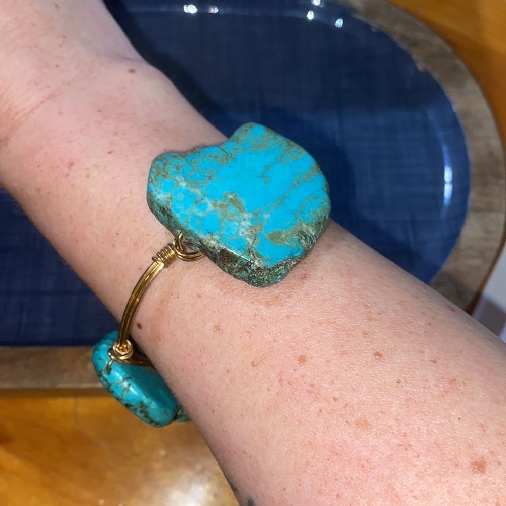 Raw Turquoise Gold Wire Druzy Cuff Bracelet